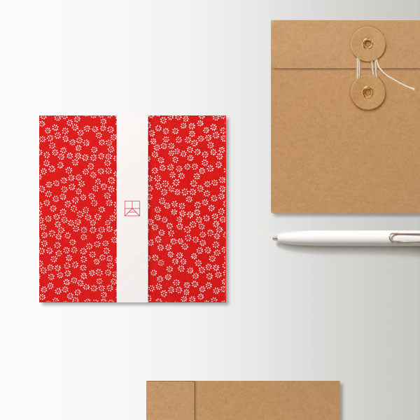 Carte Washi 15cm - Anémones blanc rouge